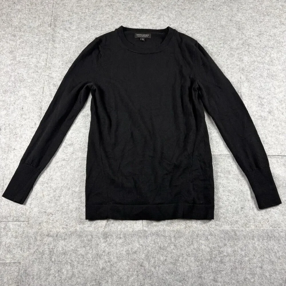 Banana Republic Black 100% Merino Wool Lightweight Crewneck Sweater Men’s XS EUC